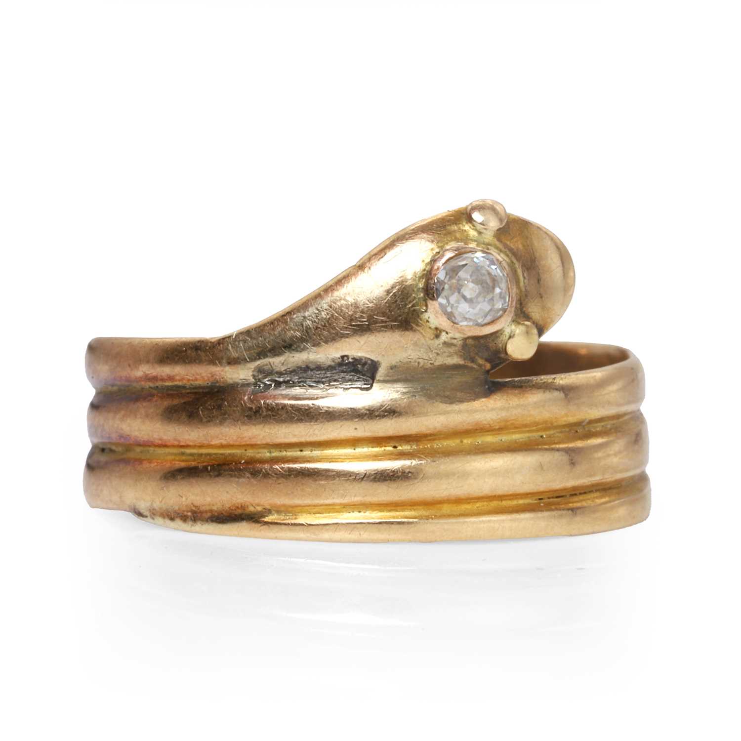 Lot 18 - A Victorian 15ct gold diamond snake ring