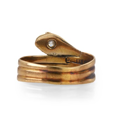 Lot 18 - A Victorian 15ct gold diamond snake ring