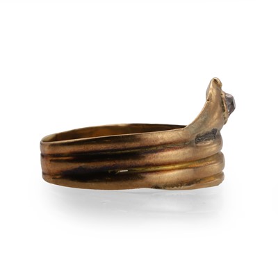Lot 18 - A Victorian 15ct gold diamond snake ring