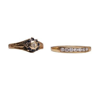 Lot 202 - A 9ct gold sapphire and diamond cluster ring and a 9ct gold cubic zirconia ring