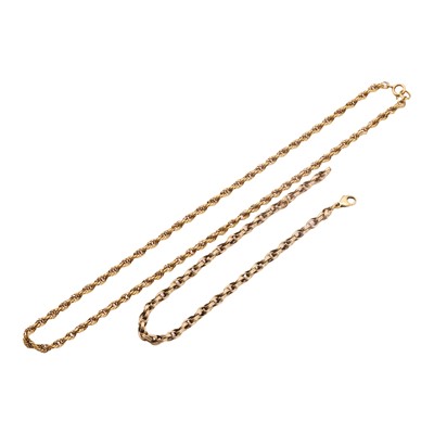 Lot 187 - A 9ct rope link chain and a cable link bracelet