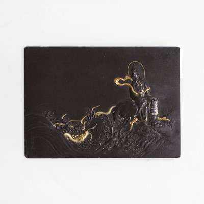 Lot 256 - A Japanese shakudo plaque