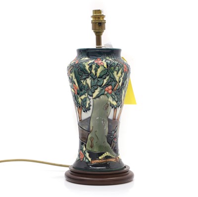 Lot 471 - A Moorcroft 'Holly Hatch' pattern pottery table lamp