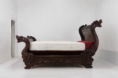 Lot A large export carved hardwood double bed
