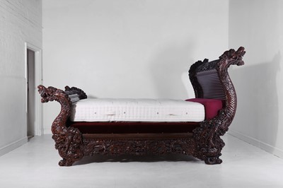 Lot A large export carved hardwood double bed
