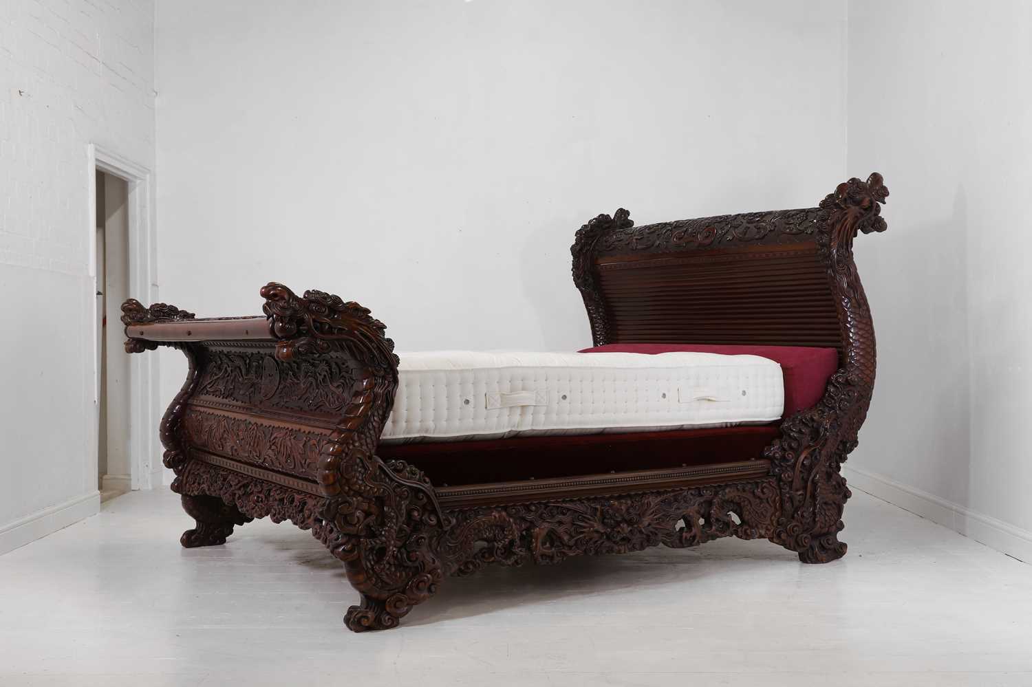 Lot A large export carved hardwood double bed