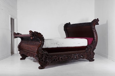 Lot A large export carved hardwood double bed