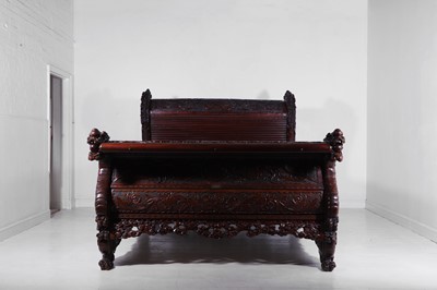 Lot A large export carved hardwood double bed