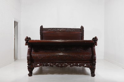 Lot A large export carved hardwood double bed
