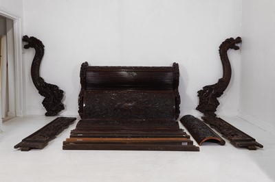 Lot A large export carved hardwood double bed