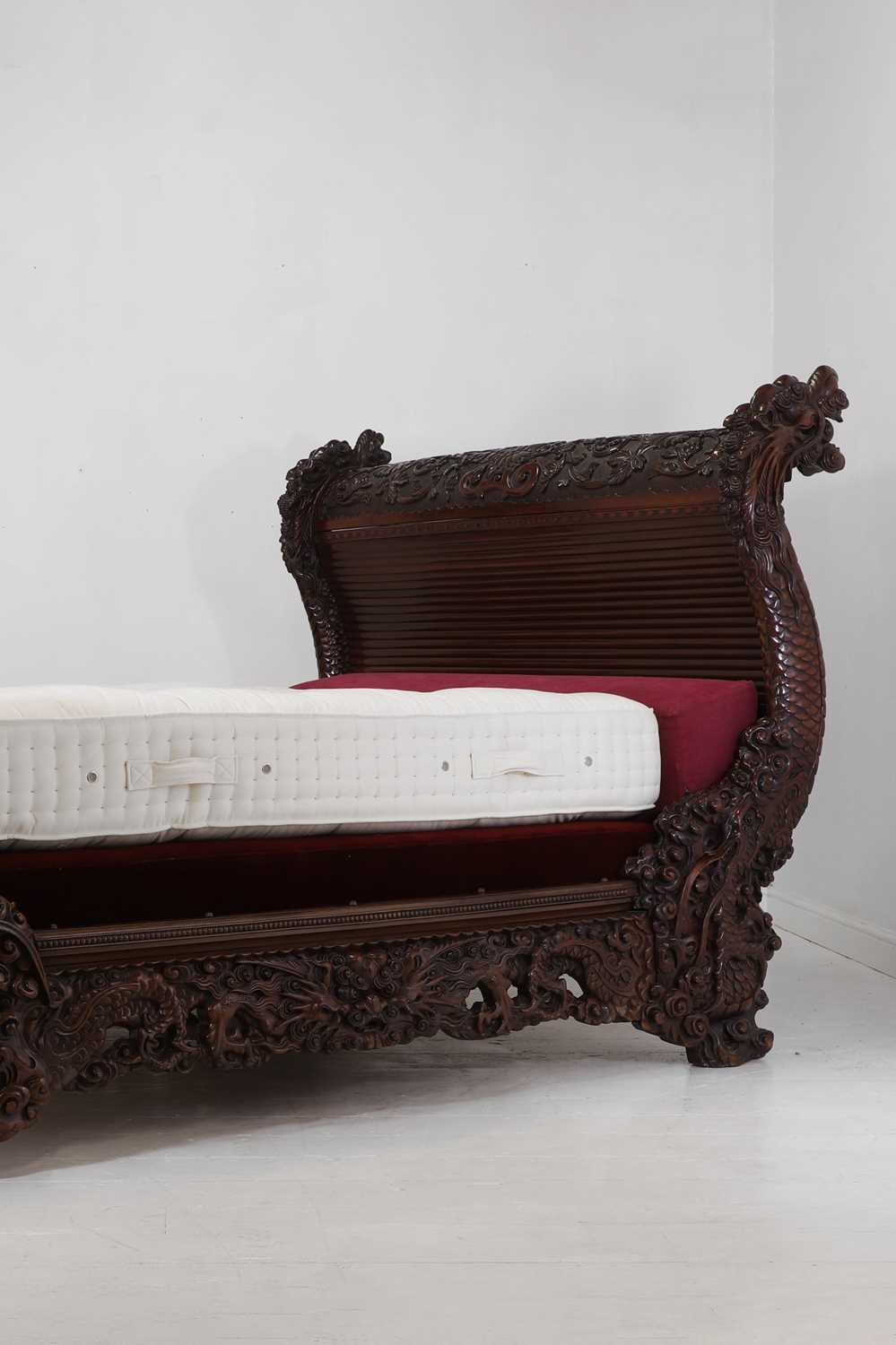 Lot A large export carved hardwood double bed
