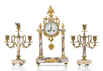 Lot 208 - A gilt metal and marble portico clock
