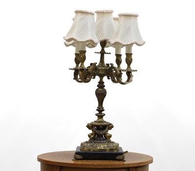 Lot 477 - A French gilt five arm table lamp