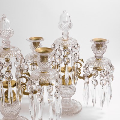 Lot 34 - A pair of Regency cut-glass and gilt-metal candelabra