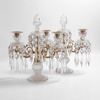 Lot 34 - A pair of Regency cut-glass and gilt-metal candelabra