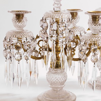 Lot 34 - A pair of Regency cut-glass and gilt-metal candelabra