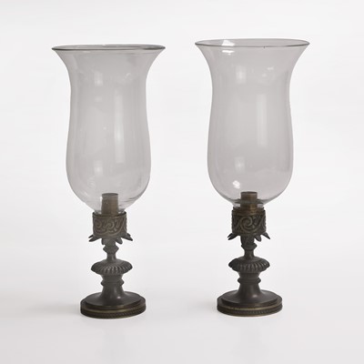Lot 33 - A pair of Regency bronze and glass storm lamps