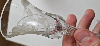 Lot 13 - An engraved Jacobite wine glass