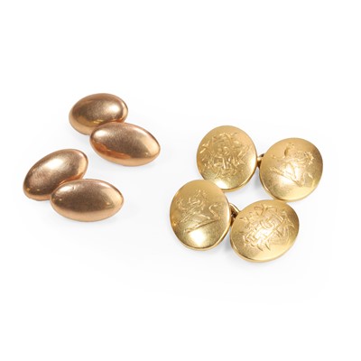 Lot 1207 - A pair of engraved chain link cufflinks and a pair of hollow cufflinks