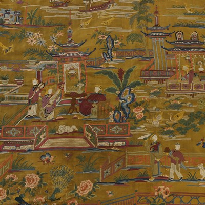Lot 123 - A Chinese embroidered tablecloth