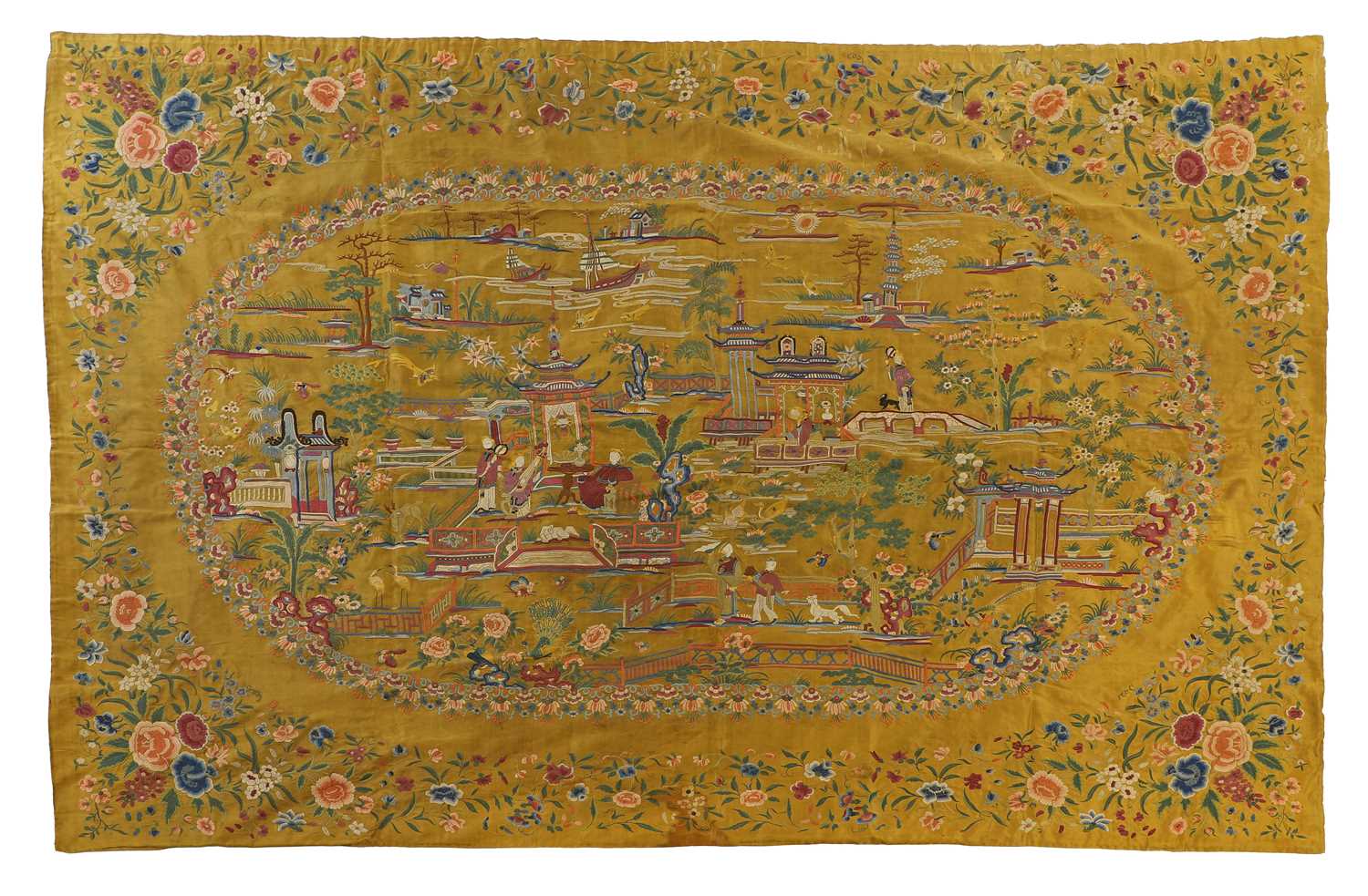 Lot 123 - A Chinese embroidered tablecloth