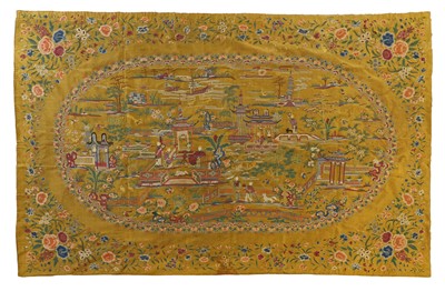 Lot 123 - A Chinese embroidered tablecloth
