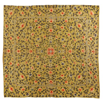 Lot 124 - A Chinese embroidered kang cover