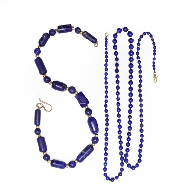 Lot 1216 - Two lapis lazuli bead necklaces