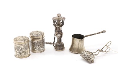 Lot 31 - Two Egyptian silver lidded pots
