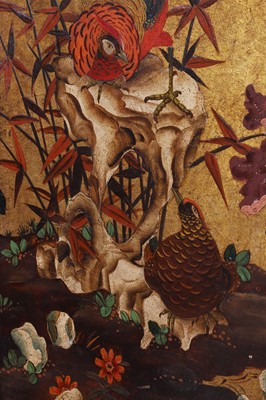 Lot 16 - A painted and gilt leather folding screen