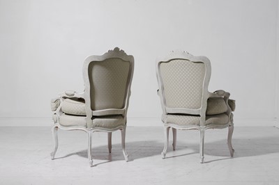 Lot 5 - A pair of Louis XV-style painted wood fauteuils