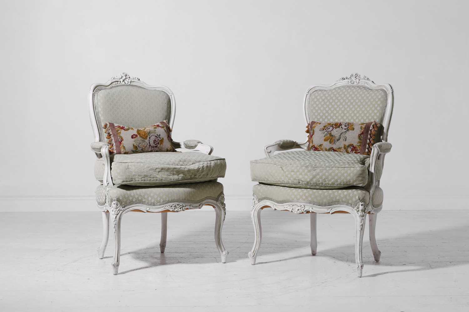 Lot 5 - A pair of Louis XV-style painted wood fauteuils