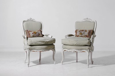 Lot 5 - A pair of Louis XV-style painted wood fauteuils