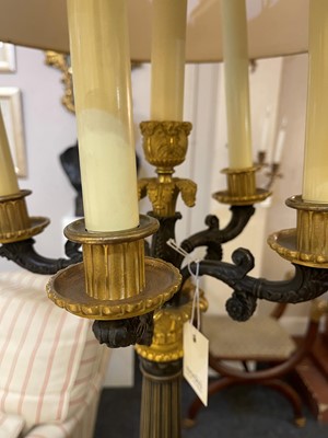 Lot 4 - A pair of large Empire-style gilt and patinated bronze candelabras