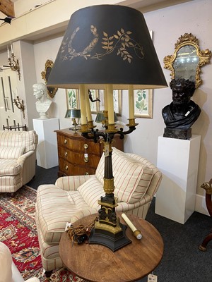 Lot 4 - A pair of large Empire-style gilt and patinated bronze candelabras