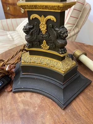 Lot 4 - A pair of large Empire-style gilt and patinated bronze candelabras