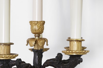 Lot 4 - A pair of large Empire-style gilt and patinated bronze candelabras