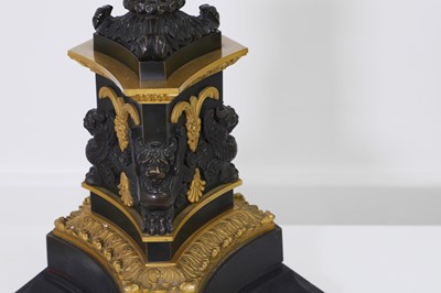 Lot 4 - A pair of large Empire-style gilt and patinated bronze candelabras