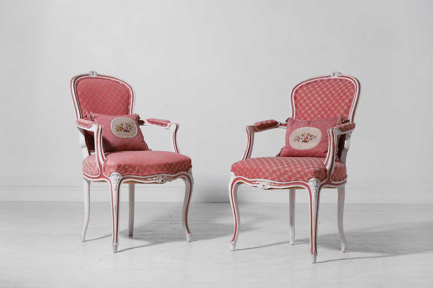 Lot 7 - A pair of Louis XV-style painted wood fauteuils