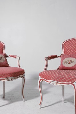 Lot 7 - A pair of Louis XV-style painted wood fauteuils