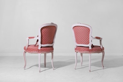 Lot 7 - A pair of Louis XV-style painted wood fauteuils