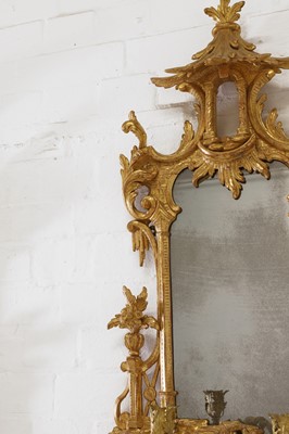 Lot 15 - A pair of George III-style carved giltwood girandoles in the Chippendale taste