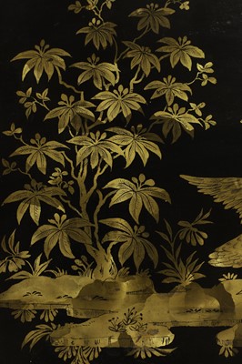 Lot 12 - A pair of export parcel-gilt and black lacquer panels