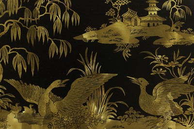 Lot 12 - A pair of export parcel-gilt and black lacquer panels
