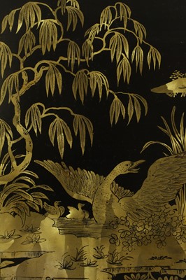 Lot 12 - A pair of export parcel-gilt and black lacquer panels