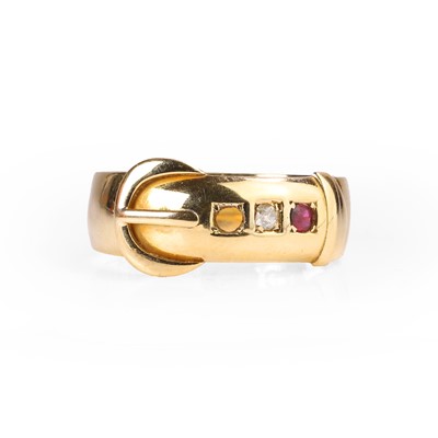 Lot 1009 - A Victorian 18ct gold ruby and diamond buckle ring