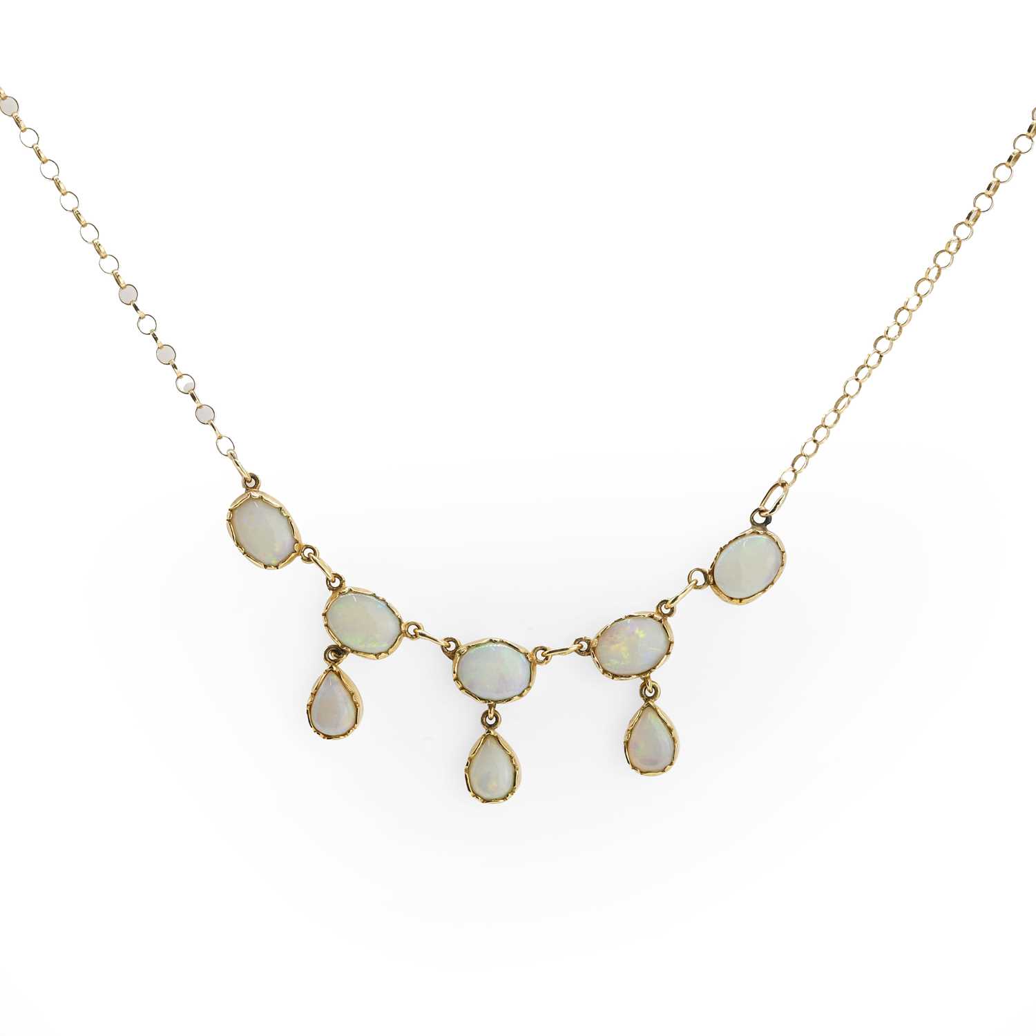 Lot 1107 - A 9ct gold opal fringe necklace