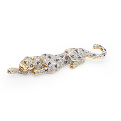 Lot 1088 - A 9ct gold diamond and sapphire brooch