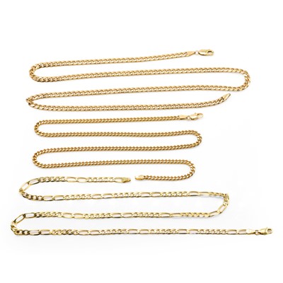 Lot 1200 - A group of three 9ct gold chains