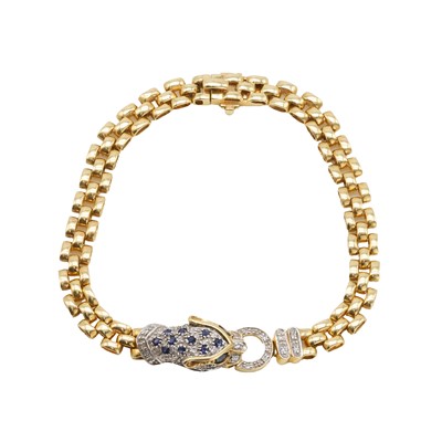 Lot 1087 - A 9ct gold diamond and sapphire bracelet